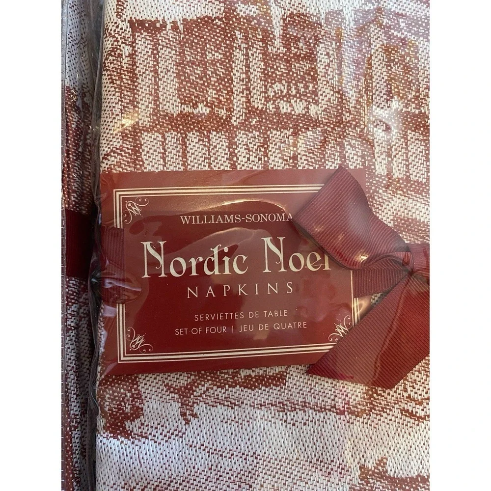 Williams Sonoma Nordic Noel Jacquard Dinner Napkins Set of 8 Christmas NWT